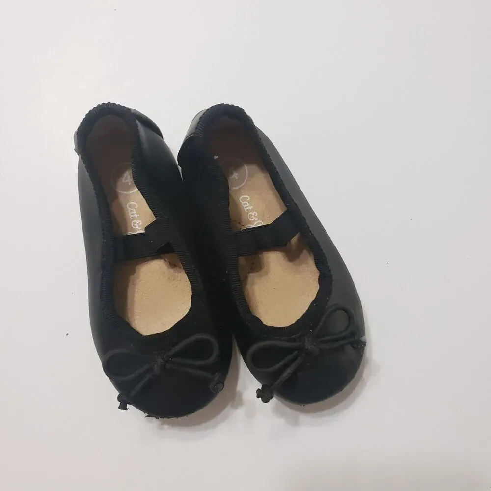 Cat and Jack Ballet Shoes Black Girls 4 Flat Comfort‎ Slip On String Bow